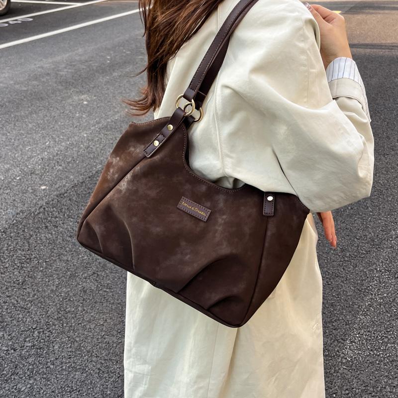 Vintage Suede Handbag Women Commuter Tote Bag Shoulder Underarm Bag