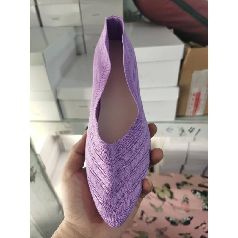 Breathable knitted large-size women's shoes, black and yellow casual fashion one-pedal lazy shoes, women's summer shoes
