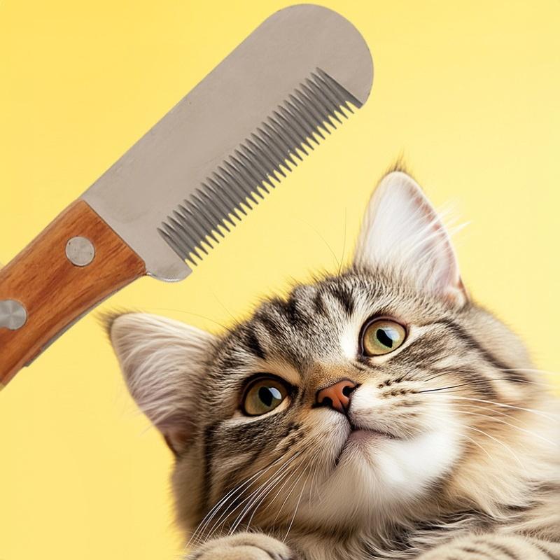 Pet Mat Tangles Removing Stripping Knife Stainless Steel Tool with Wooden Handle for Long Hair Cat Dog Grooming