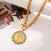 Ying Tai 18K Gold Stainless Steel Necklace with Zircon Coin Pendant and OT Buckle