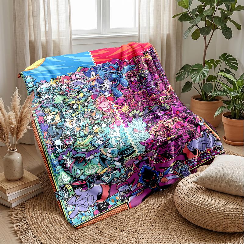 Sonic Printed Flannel Blanket Skin Friendly Warm Decorative Throw for Indoor Couch Bed Daily Use
