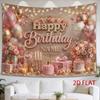 2D Flat - 2D Flat - 1pc 2D Flat Tapestry Pink Rose Bouquets And Balloons Surrounding a Birthday Party Decoration Tapestry