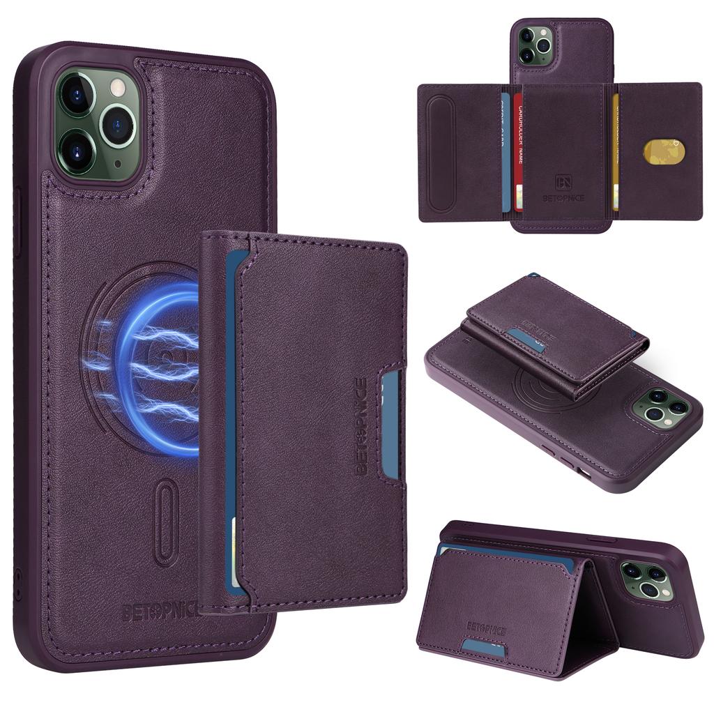 For iPhone 11 Pro Max Magnetic Case BETOPNICE Leather Phone Cover Kickstand with Detachable Card Bag