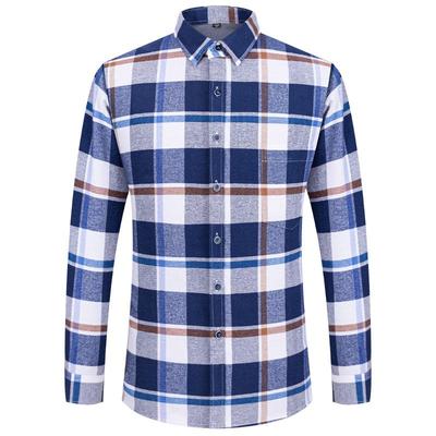 Men Plaid Themal Shirts Long Sleeve Business Casual Male Striped Shirt for Winter Warm Checked Design