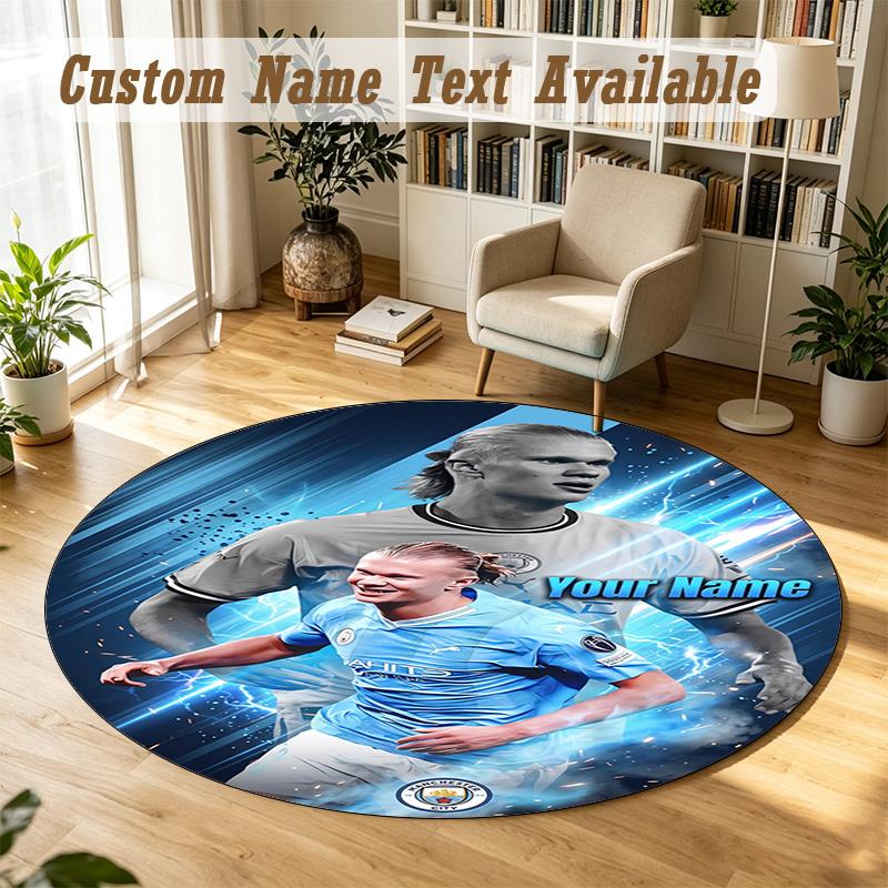 Round Rug Custom NameErling Haaland Pattern Non Slip Carpet Home Floor Decor