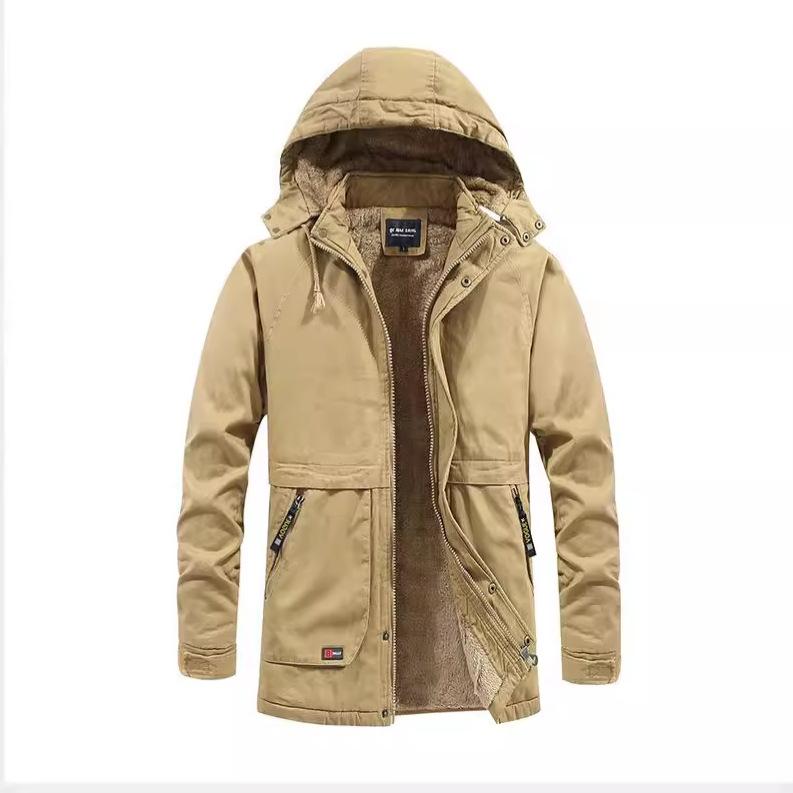 Chaqueta Cortavientos de Terciopelo de Longitud Media para Hombre Abrigo para Hombre de Edad Media Chaqueta de Trabajo de Algodón Lavado Engrosada Hombre