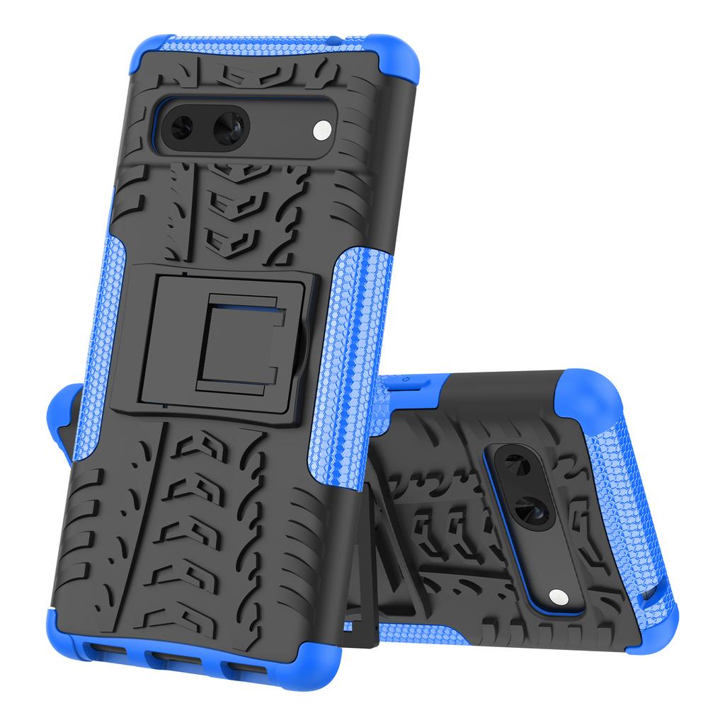 For Google Pixel 7a PC+TPU Kickstand Back Cover Tyre Pattern Shockproof Phone Case