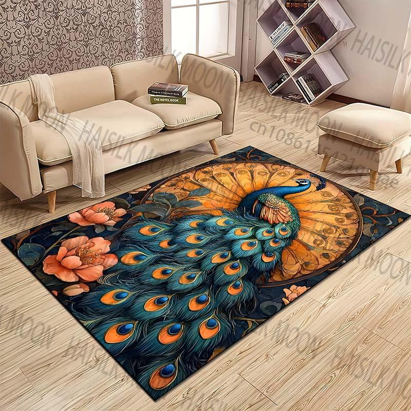 Peacock and decorative feathers Pattern Rug Carpets for Bedroom Living Room Sofa Mat Creative Door Mat Cloakroom Home Decor