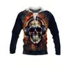 Men's Fashion Skull 3D Print Zipper Pocket Hoodie Clothing Spring Autumn Casual Sports Oversize Long Sleeve Sweatshirt Tops