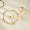 Vintage Baroque Pearl Jewelry Set for Women Fashion Metal Chunky Chain Short Necklace Stud Earrings Open Cuff Bracelet and Ring