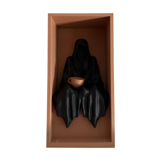 Sitting Grim Reaper Statue Spooky Bookshelf Decoration Gothic Black-Robed Man