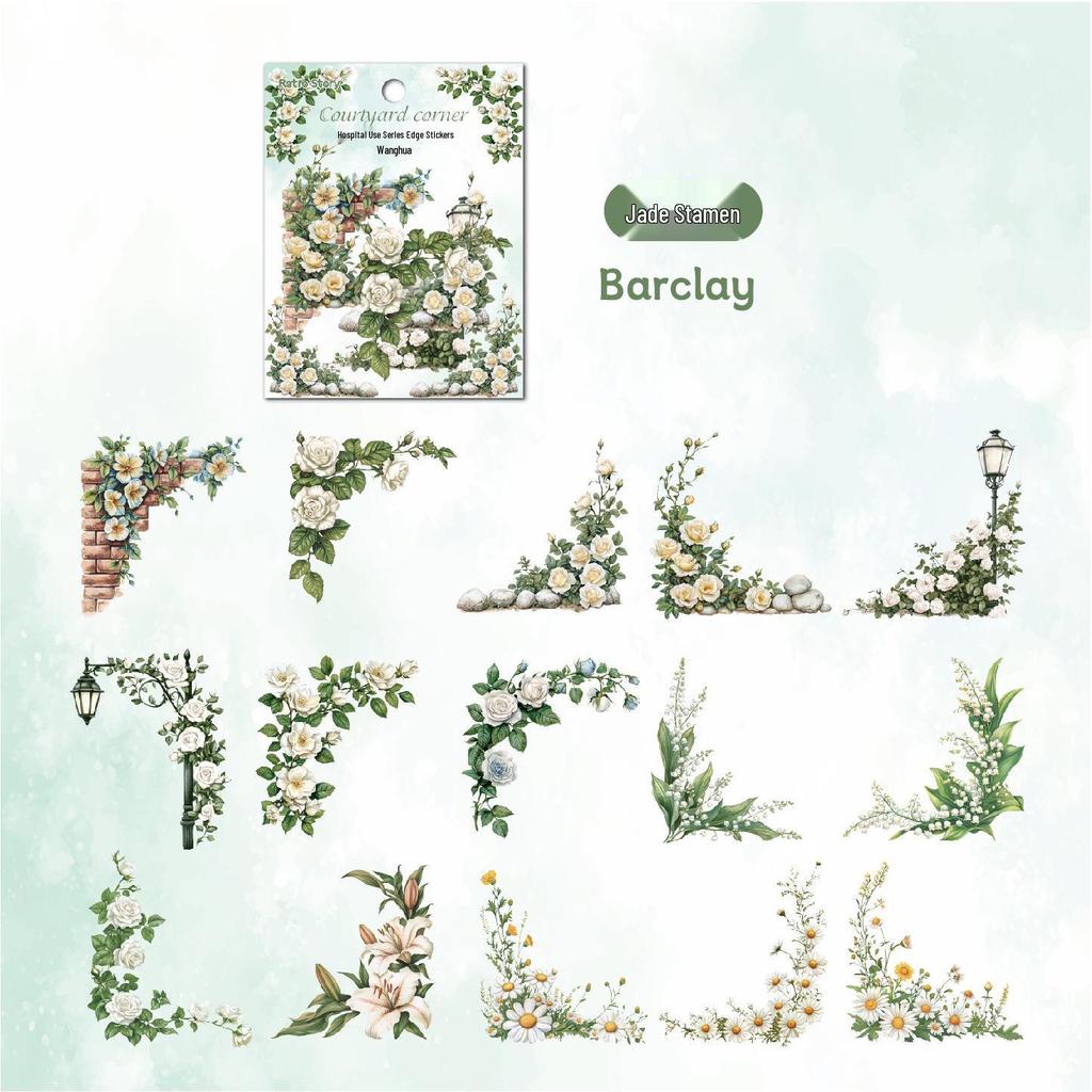Retro Courtyard Rose Corner Stickers: Flower Journal DIY Decor Set