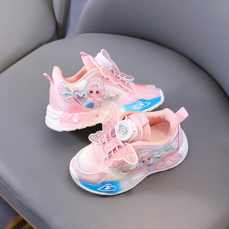 Jenter Lovely Cartoon Sneaker Barn Lett LED Luminous Sports Sko