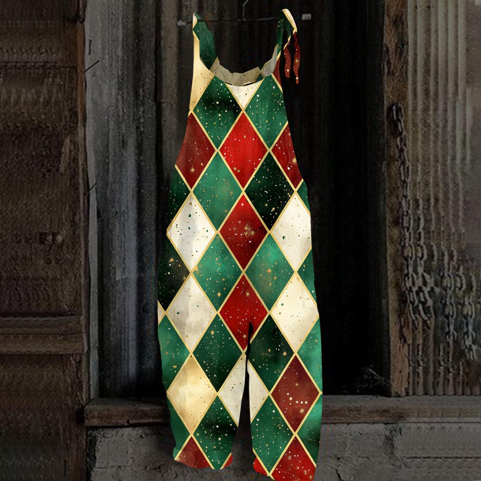 

Женский комбинезон с рождественским принтом, повседневный свободный винтажный комбинезон из хлопка и льна XXXL