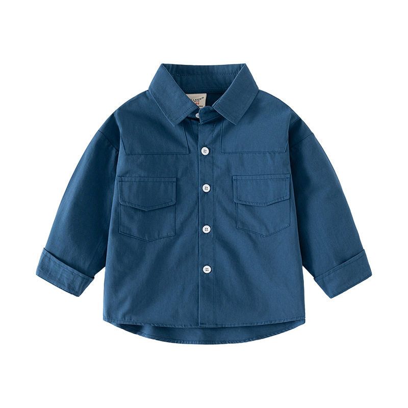 Clothing Spring and Autumn Boys' Long-Sleeved Shirts Kidsren's Lapel Casual Shirts for Small and Medium-Sized Kidsren Boys' Pure Color Clothes