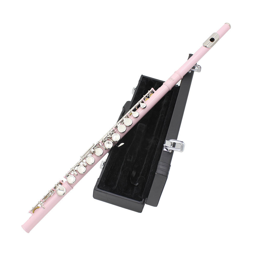 16 Closed Holes Flute C Key Pink Body Flute with E Key Professional Woodwind Instruments Transverse Flute for Musical Lover