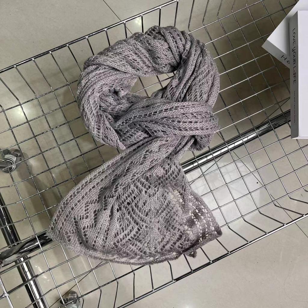 New Hollow Solid Color Knitted Scarf for Women Autumn and Winter Hollow Warm Scarf Versatile Retro Scarf