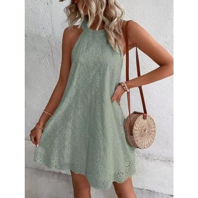 Women's Summer Midi Dress Halter Sleeveless A-Line Dresses Loose Solid Color Part Beach Dress