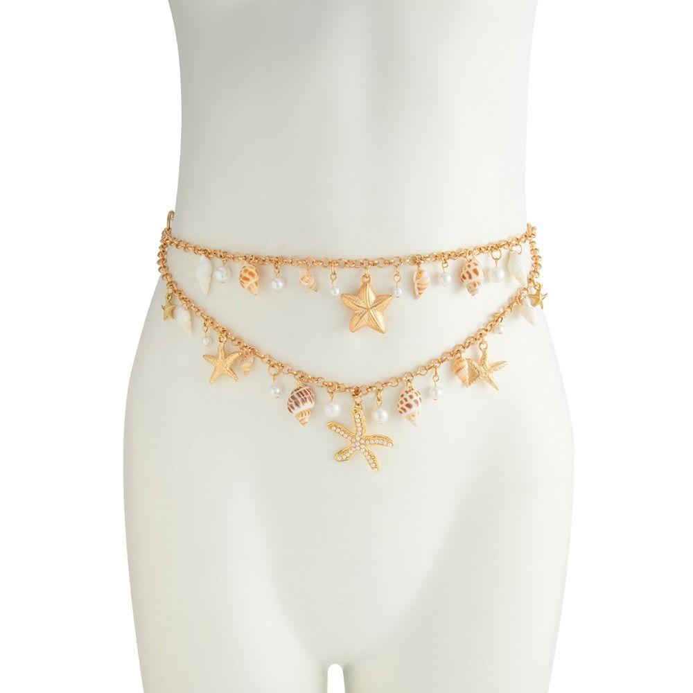 Corrente de Cintura Concha Pérola Imitação Estrela do Mar Ajustável Colar Feminino Acessórios de Vestido