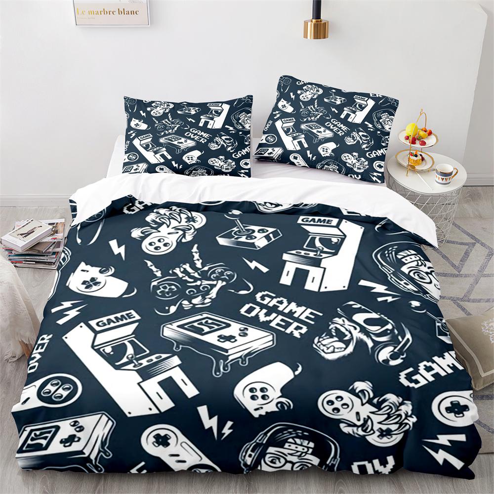 Gamepad Duvet Cover Set Yellow Background with Buttons Boys Playroom Decoration King Size Polyester Quilt Cover with Pillowcases