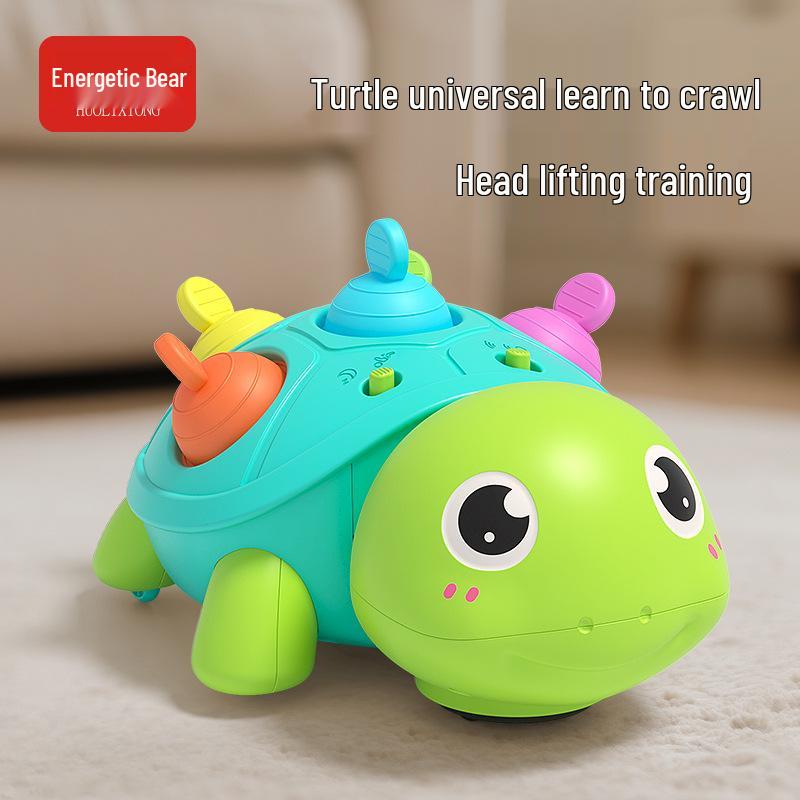 Teething Silicone Turtle: Sound & Light Educational Crawling Toy for Babies