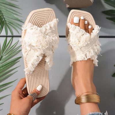 New Bohemian Resort Slippers 36-43 Women's Summer Comfort Beach Sandals Cross Tassel Slippers