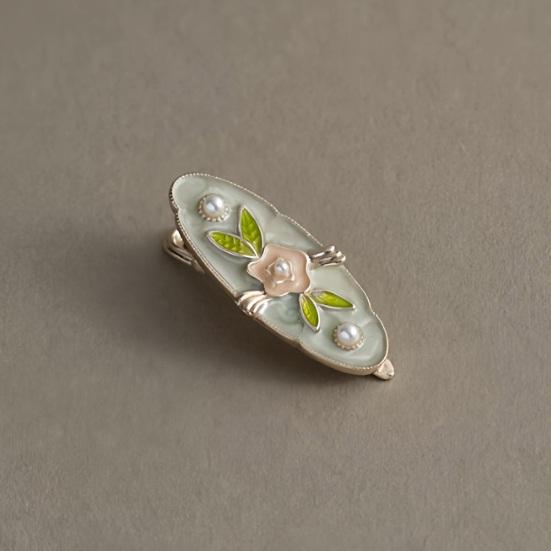 Hårnål i fransk stil, Hårklämma med blommönster och metallisk emaljfinish, Hårnål för lugg som inte skadar, Mångsidigt håraccessoar