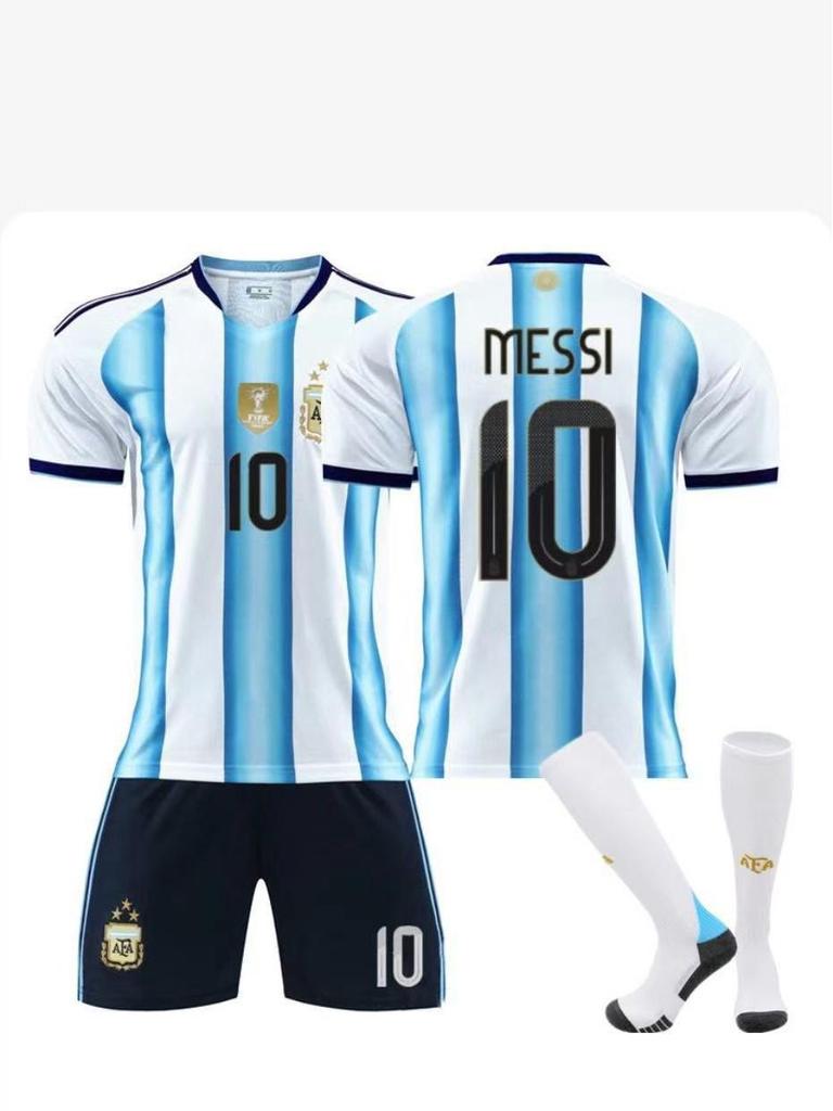 Argentina Home No. 10 Messi & No. 21 Dybala Kids Soccer Jersey Set - World Cup 2526