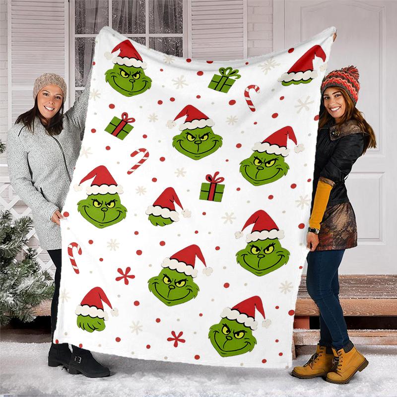 Grinch-Thema Bedruckte Decke Perfekt für Sofa Bett Reisen Außenbereich Maschinenwaschbar Gemütlich Langlebig