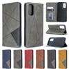 Suitable for Samsung S23 Mobile Phone Leather Case A04 Lamb Pattern Prismatic Contrasting Magnetic Card Wallet Holder Protective Case