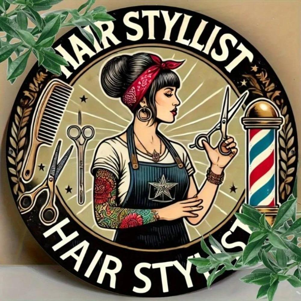 Vintage Barber Shop Metal Tin Sign Hair Stylist Decor Wall Art Gift