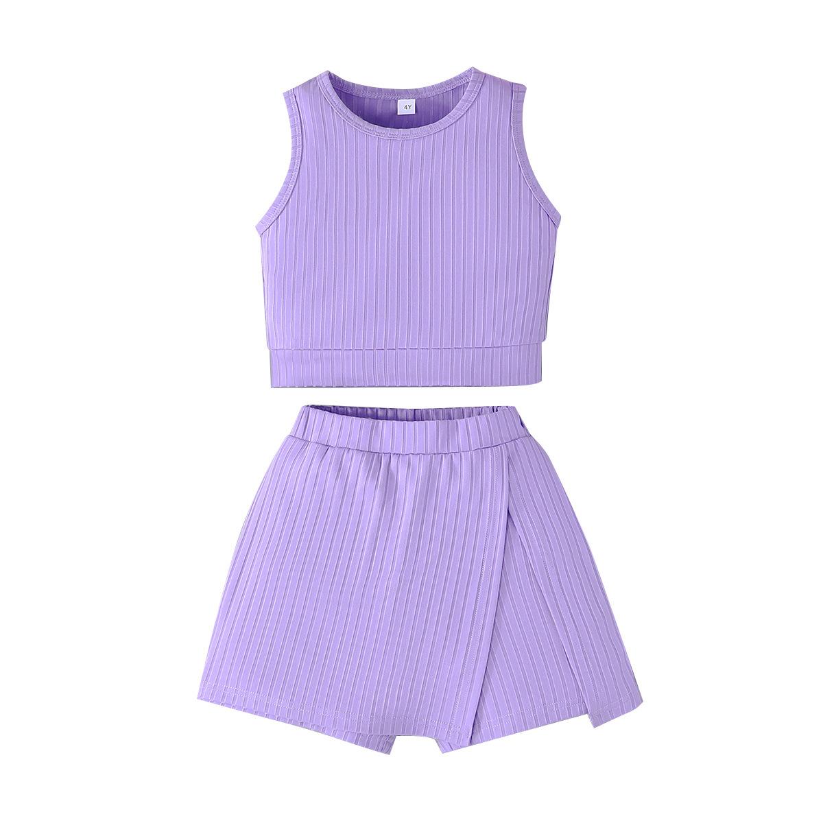 

Модный простой однотонный комплект из жилета и брюк для девочек 2025 года, летний детский спортивный комплект для отдыха 7Y