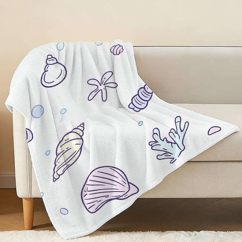 Lightweight Flannel Throw Blanket | Ocean Themed, Shell & Starfish Design - Soft Warm Cozy for Home Decor, Leisure, Christmas & Halloween