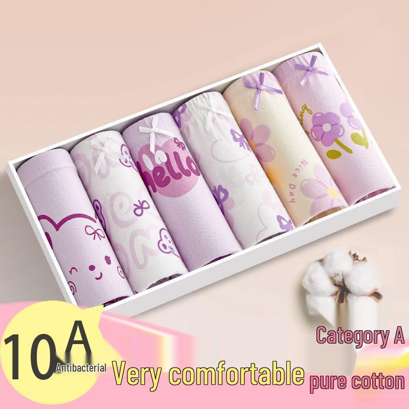 Girls' Pure Cotton Antibacterial Boxer Briefs for Kids - No Wedgie Design