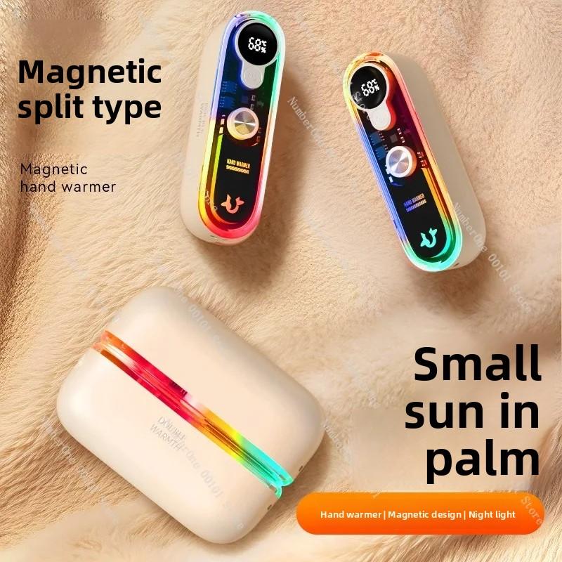 Winter Gift Neck Hanging Magnetic Hand Warmer Digital Display Colorful Light Transparent Heating Hand Warmer