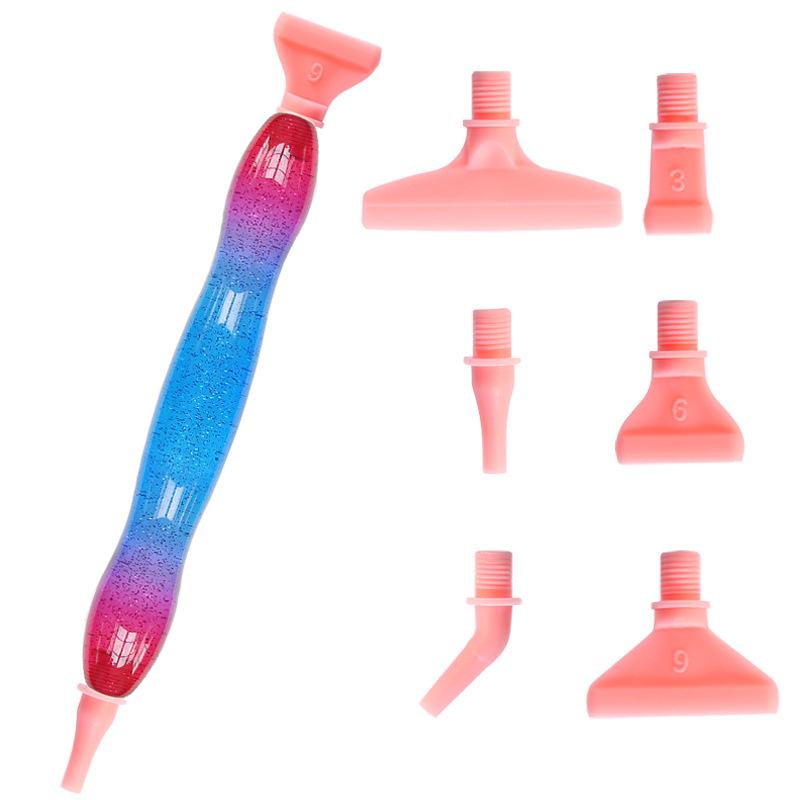 Glitter Gradient Diamond Painting Pen Kit with 6 Interchangeable Plastic Tips Ergonomic Handle for 5D Diamond Art Rhinestone Crafts and DIY Projects