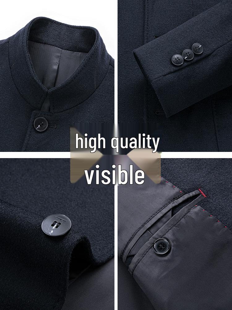 Men's Autumn Winter Wool Coat - Middle-aged Stand Collar Business Casual Jacket