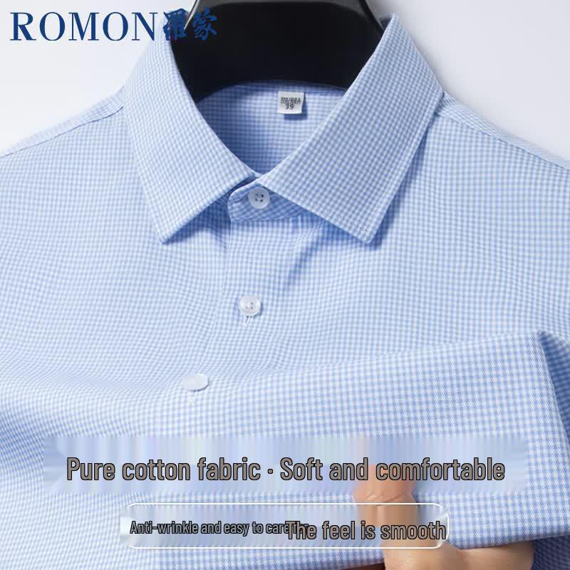 ROMON Men s 100% Cotton Wrinkle-Free Plaid Short Sleeve Shirt 41