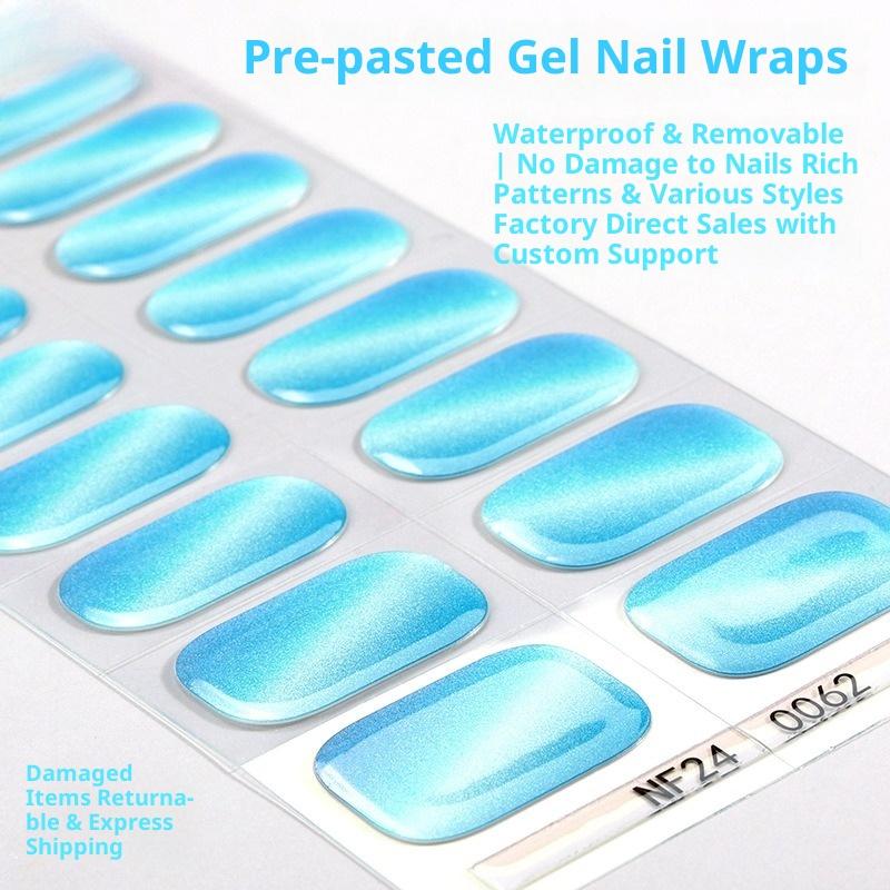 New Semi-cured Gel Nail Stickers, 16-finger Cat Eye Glitter UV Nail Stickers, Cured Under A UV Lamp.