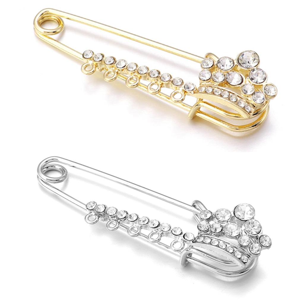 2pcs/Lot Alloy Rhinestone Brooch Pins Gold Silver Color Safety Fixed Brooches for Garment Decoration Jewelry Making