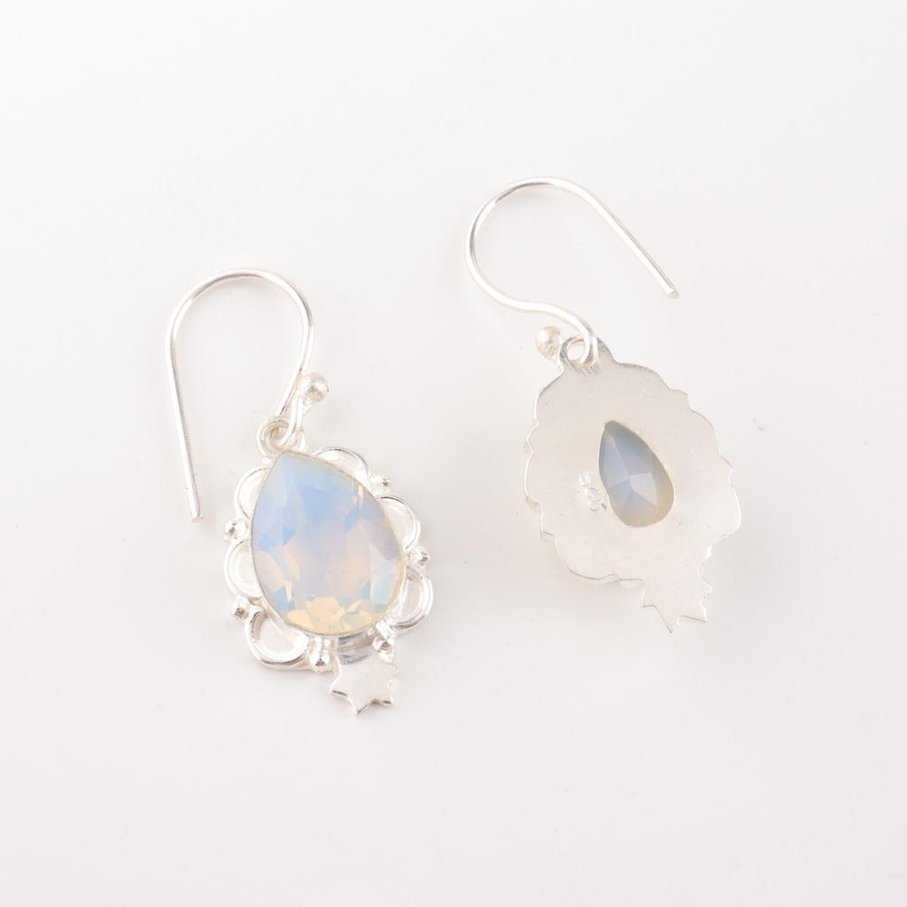 Milky Opal Gemstone 925 Sterling Silver Jewelry Handmade Stylish Earrings 1.6" EE-163-21