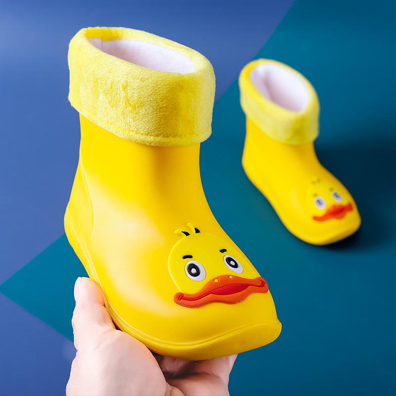 Kids' Cartoon Dinosaur Waterproof Rain Boots with Drawstring, Cotton-Lined, for Boys and Girls, Ideal for Kindergarten.