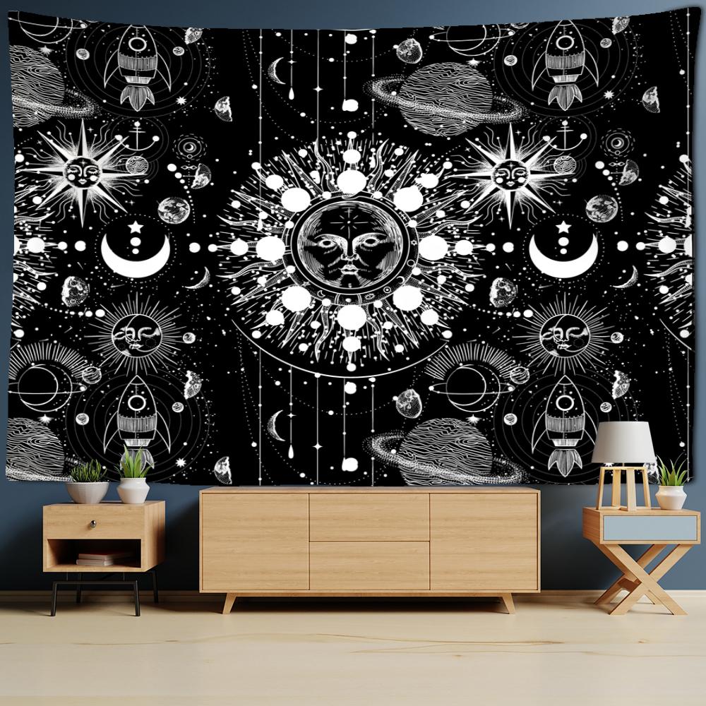Sonne Tarot Wandteppich Hängen Mandala Schwarz Und Weiß Hexerei Science Fiction Bohemian TAPIZ Zimmer Home Decor