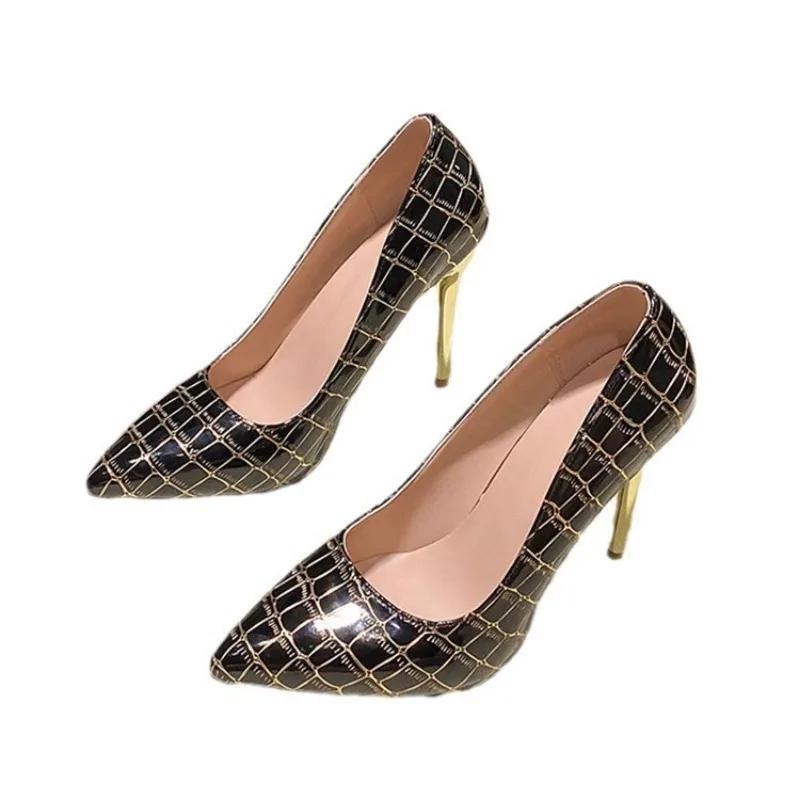 Fashion New Women's Patent Leather High Heels Shallow Mouth Pointed Tip One Kick Sexy Pumps Women Shoes Zapatos 2024