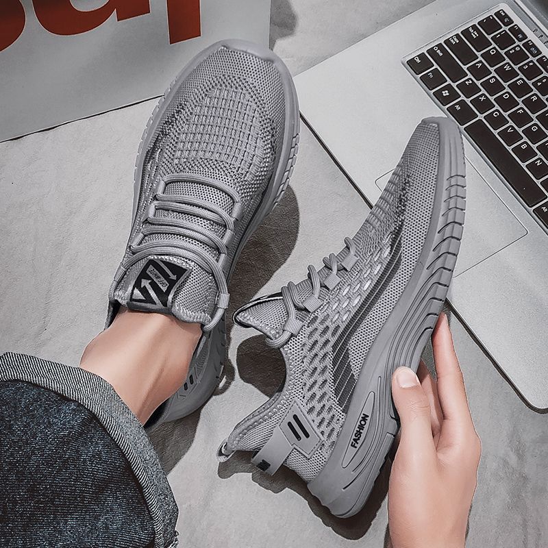 Large size men's shoes new breathable sports shoes fly-woven mesh casual shoes fashion sports trend men's shoes