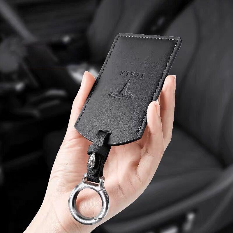CPSSA1 Leather Car Smart NFC Card Key Case Fob Cover Protector Shell For Tesla Model 3 Model S Model X Model Y Keychain Accessories