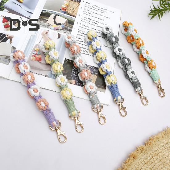 Boho Macrame Phone Wrist Strap Hand-Woven Cell Phone Lanyard Keychain Wristlet Charm Anti-Loss Phone Chain for Women Girls