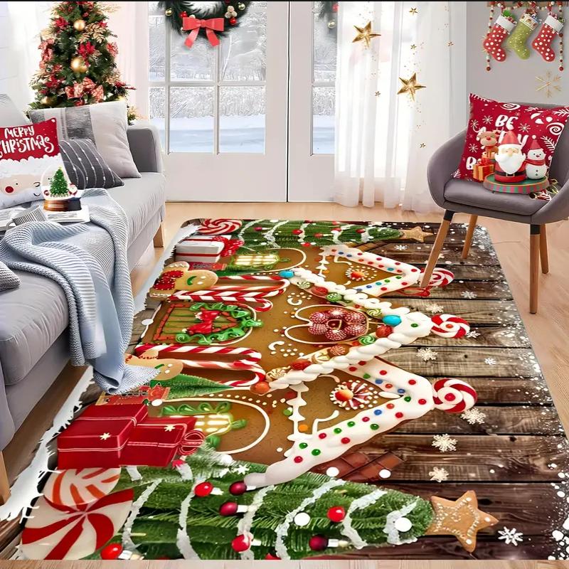 VIKAMA Christmas Living Room Carpet Non-Slip Easy-To-Clean Mat Bedroom Entrance Carpet New Year's Greetings Home Decoration
