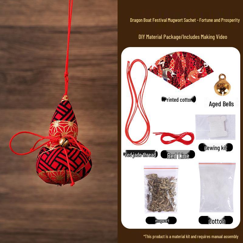 Dragon Boat Festival DIY Mugwort Mosquito Repellent Sachet Kit - Triangular Zongzi Pendant Gift