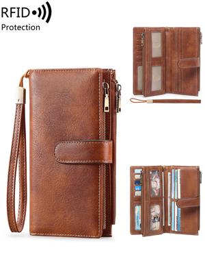 Portafoglio Lungo Retro da Donna d'Affari in Pelle PU a Triplice Piegatura Grande Capacità Multi Scomparto per Carte Borsa con Fessura Portafoglio Ultrasottile con Cerniera